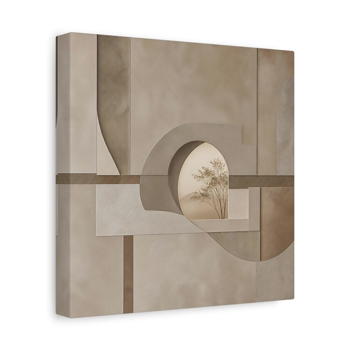 Side Mockup 9. Nature Tree Brown And Beige shown as stretched canvas wall art