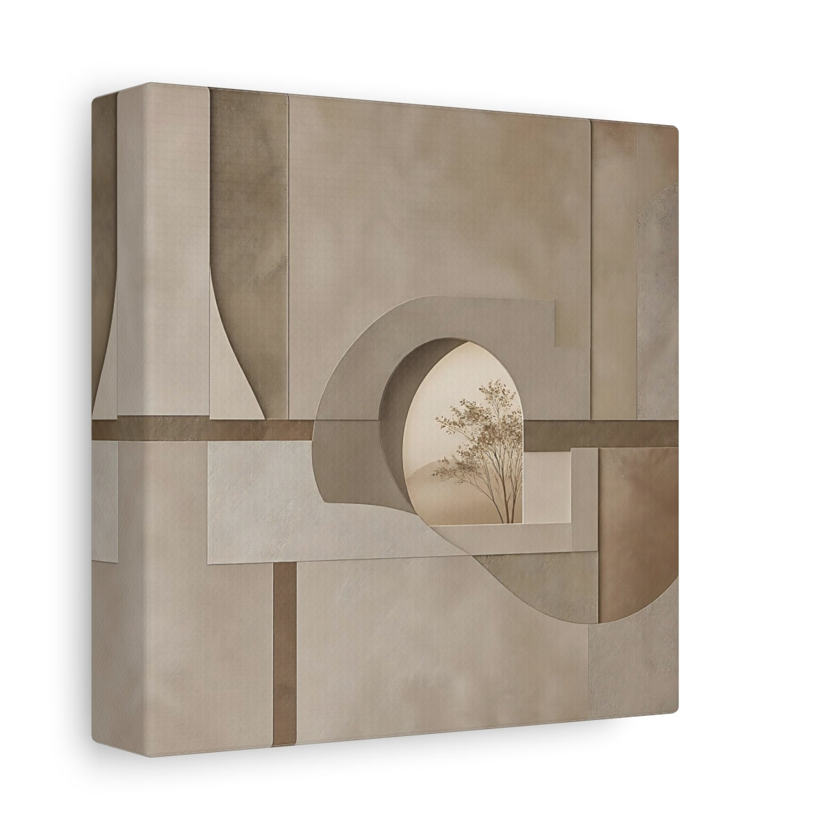 Side Mockup 2. Nature Tree Brown And Beige shown as stretched canvas wall art