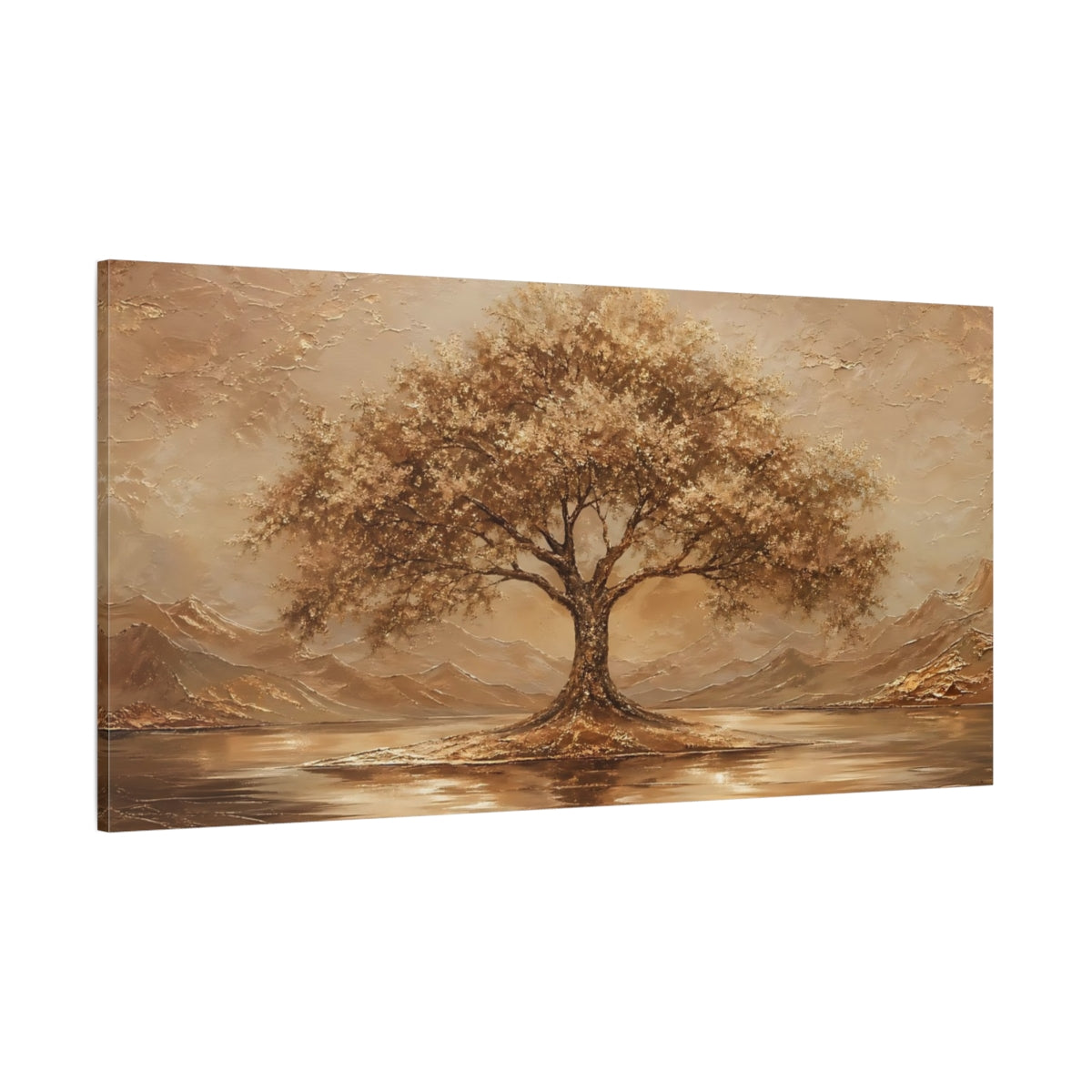 Side Mockup 2. Nature Tree Golden Brown shown as stretched canvas wall art