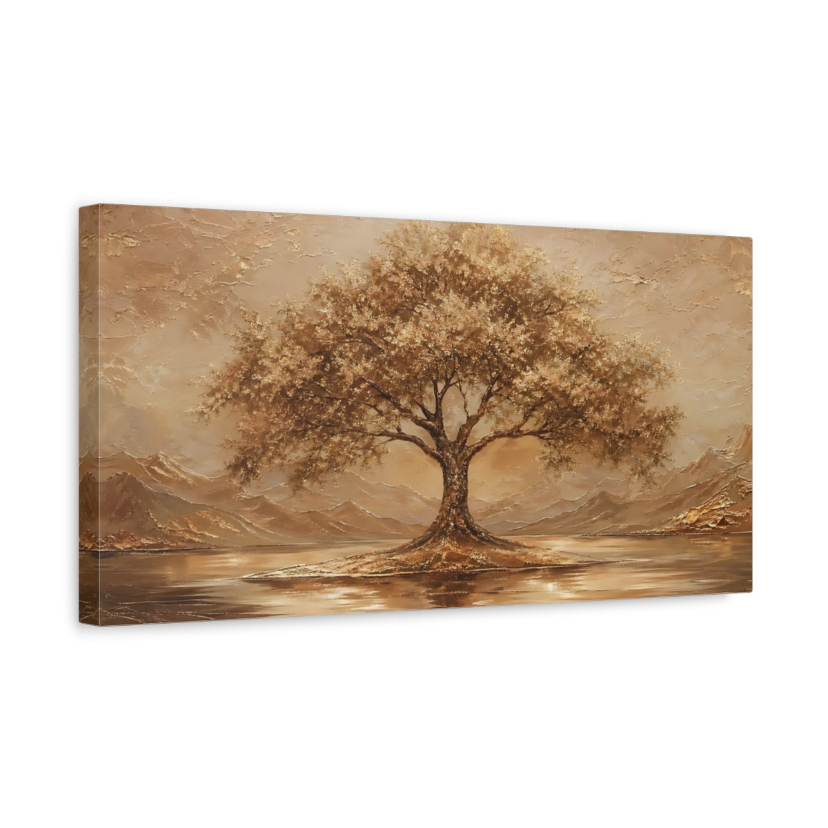 Side Mockup 3. Nature Tree Golden Brown shown as stretched canvas wall art