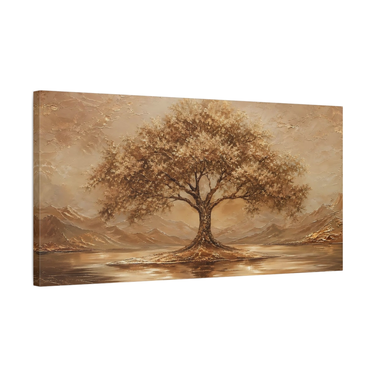 Side Mockup 1. Nature Tree Golden Brown shown as stretched canvas wall art