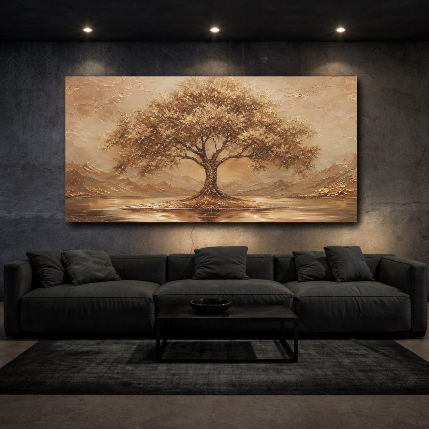 Mockup 2. Nature Tree Golden Brown shown as stretched canvas wall art