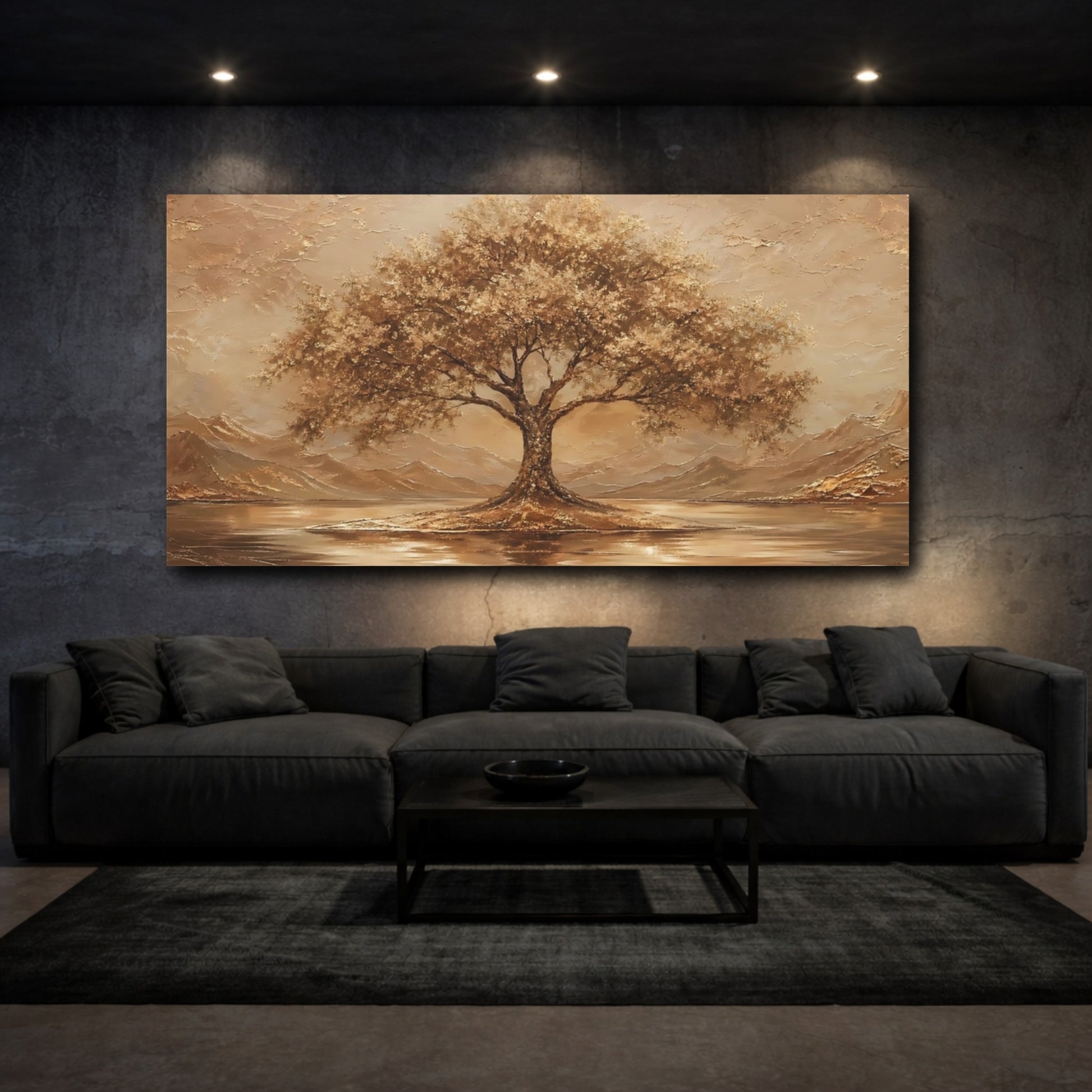 Mockup 2. Nature Tree Golden Brown shown as stretched canvas wall art