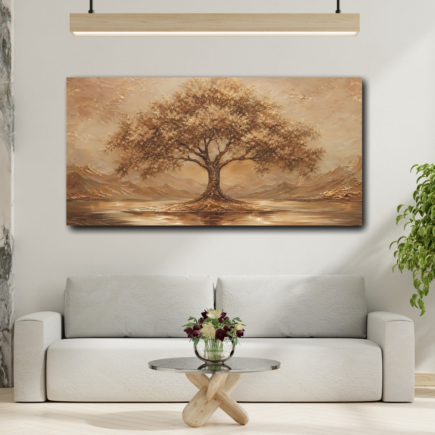 Mockup 3. Nature Tree Golden Brown shown as stretched canvas wall art