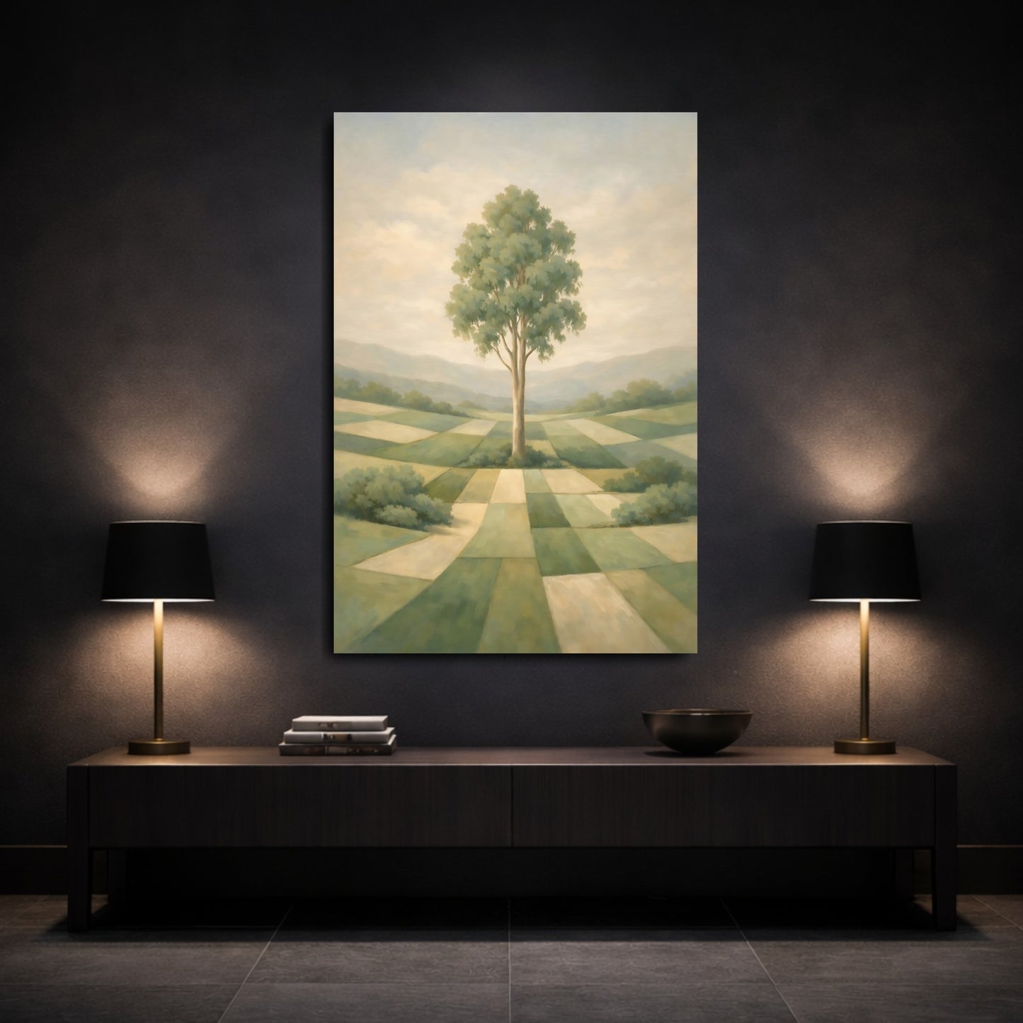 Mockup 2. Nature Tree Green Landscape Tree shown as stretched canvas wall art