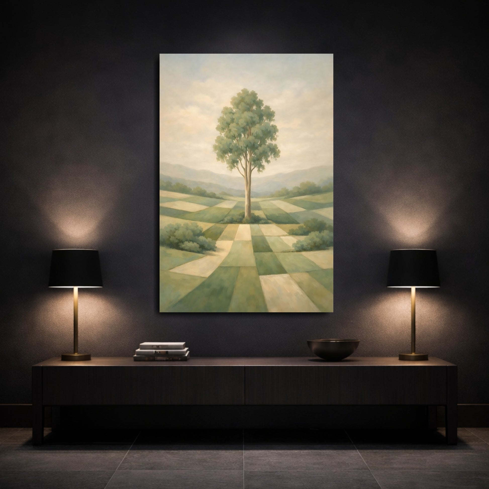 Mockup 2. Nature Tree Green Landscape Tree shown as stretched canvas wall art