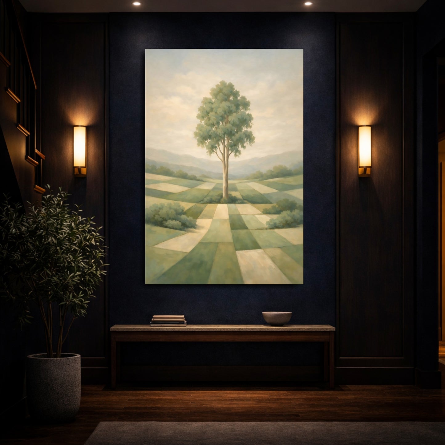 Mockup 3. Nature Tree Green Landscape Tree shown as stretched canvas wall art