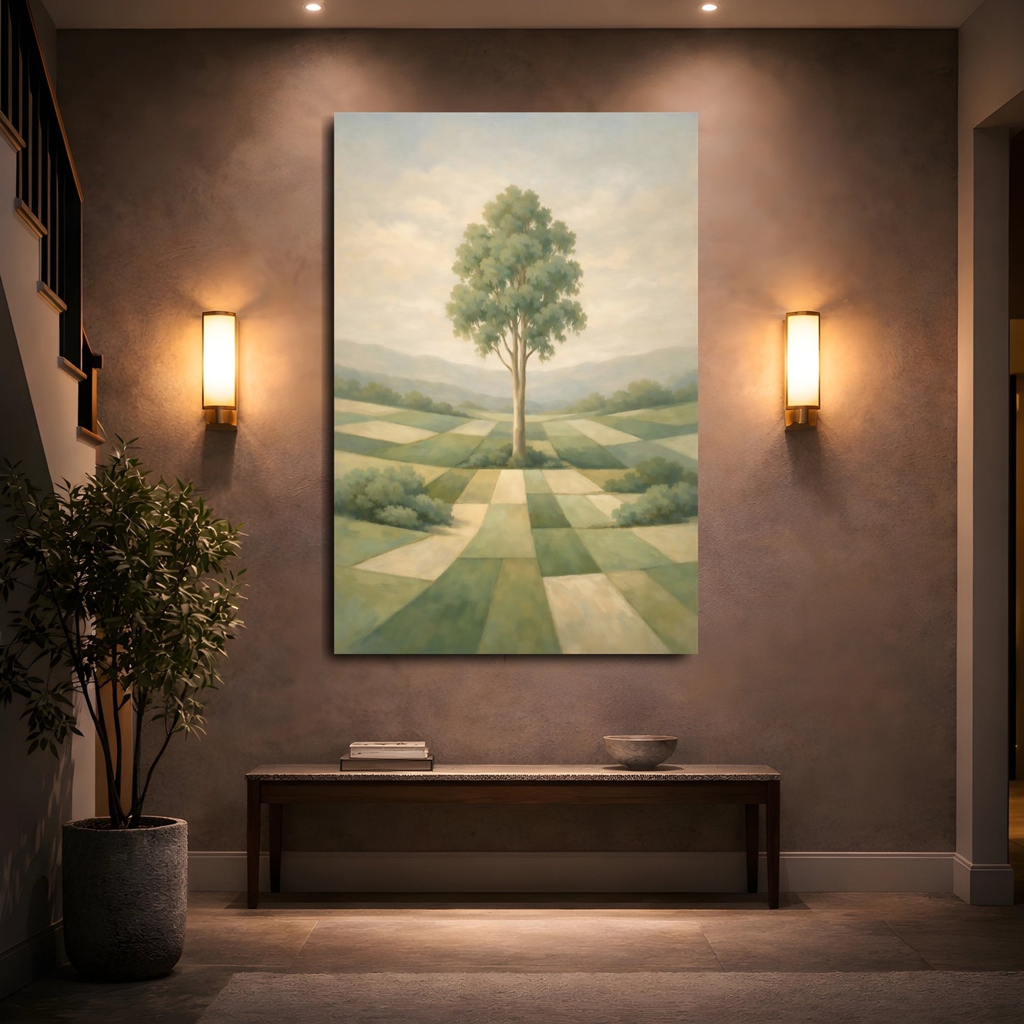 Mockup 4. Nature Tree Green Landscape Tree shown as stretched canvas wall art