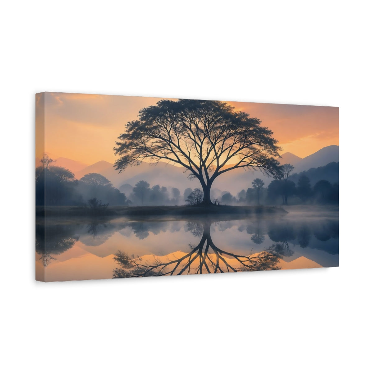 Side Mockup 3. Nature Tree Orange And Blue Landscape shown as stretched canvas wall art
