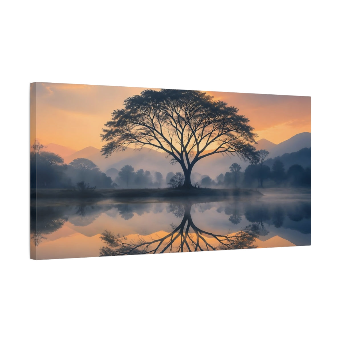 Side Mockup 1. Nature Tree Orange And Blue Landscape shown as stretched canvas wall art