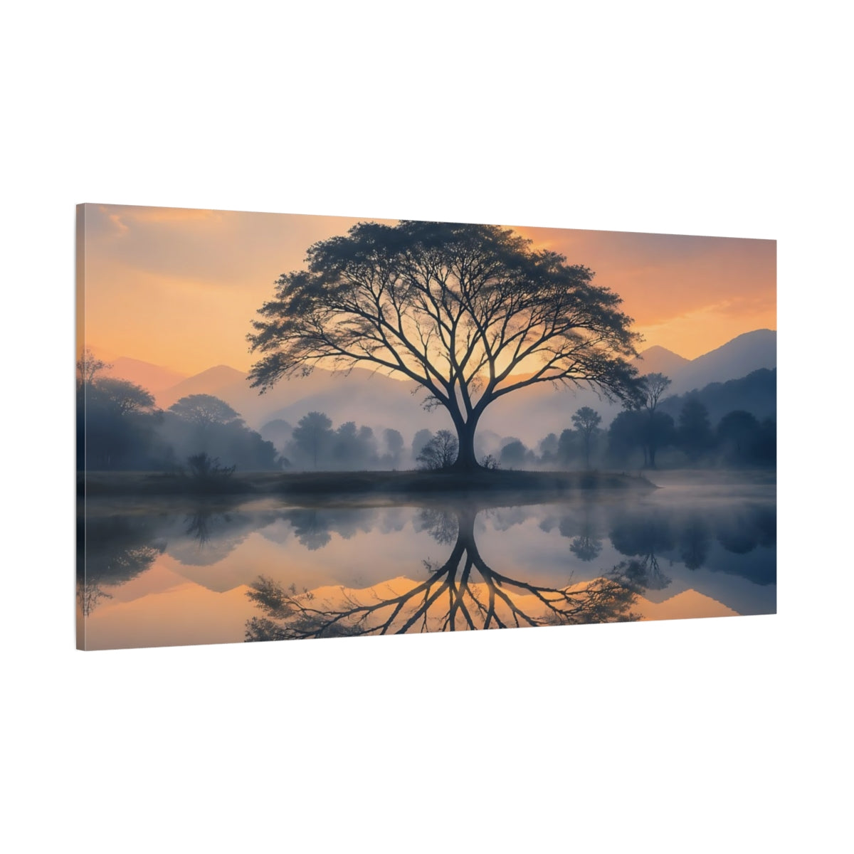 Side Mockup 2. Nature Tree Orange And Blue Landscape shown as stretched canvas wall art