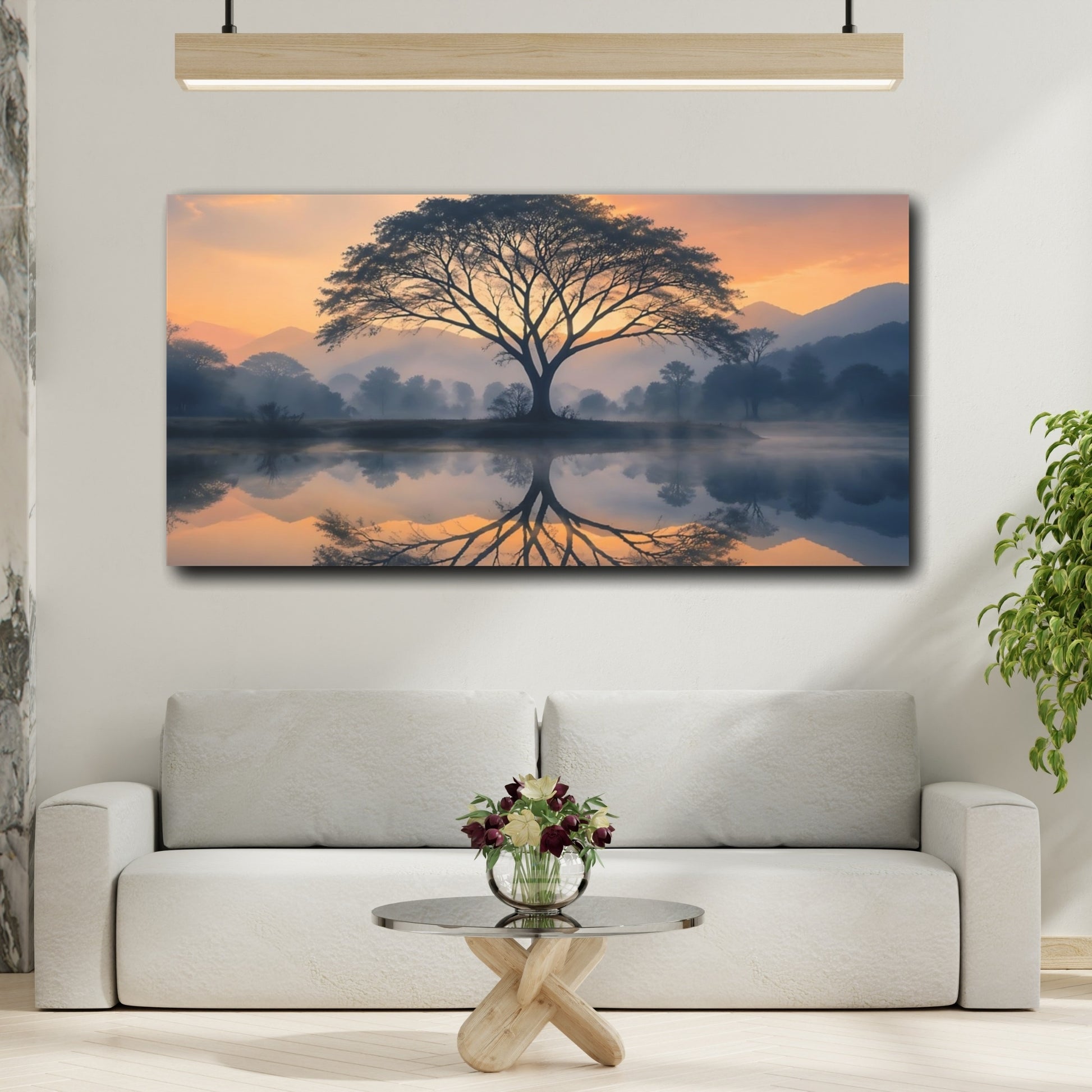 Mockup 4. Nature Tree Orange And Blue Landscape shown as stretched canvas wall art