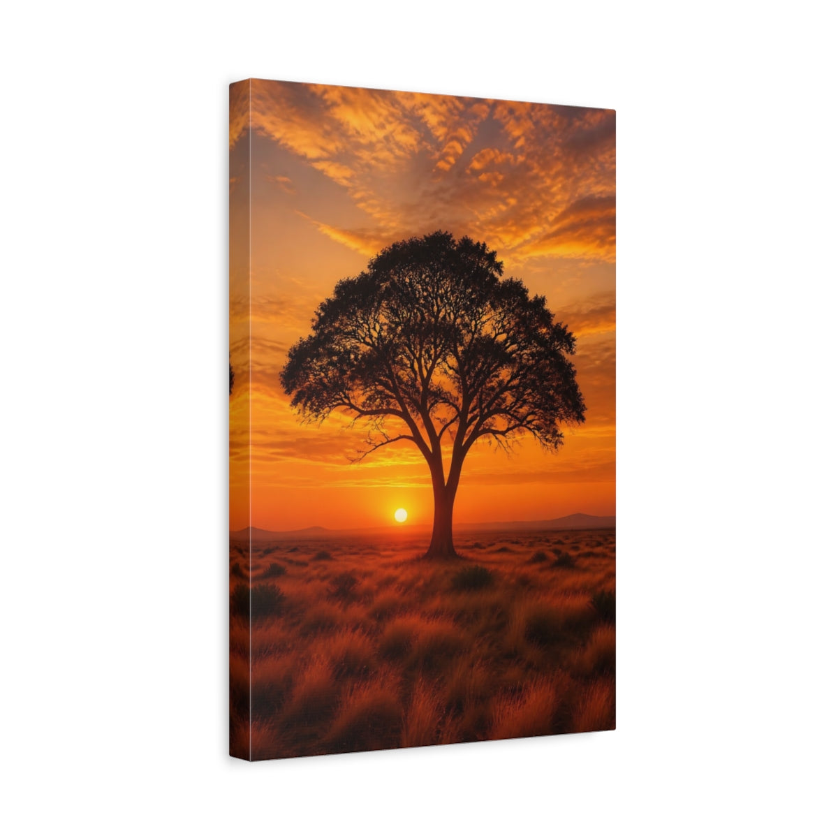 Side Mockup 4. Nature Tree Orange Sunset Tree shown as stretched canvas wall art