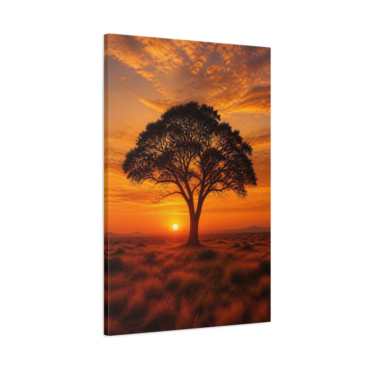 Main Mockup. Nature Tree Orange Sunset Tree shown as stretched canvas wall art