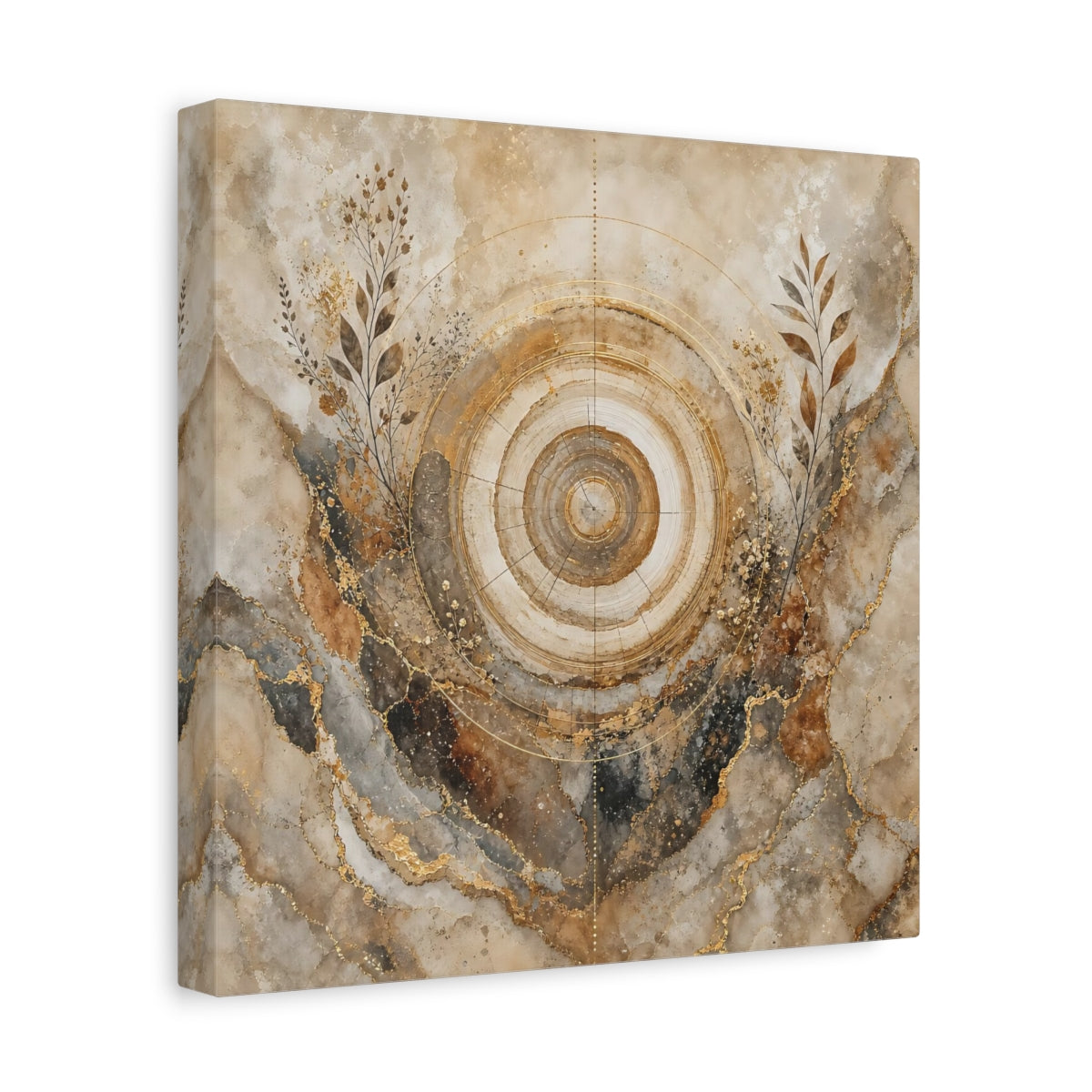 Side Mockup 8. Nature Tree Rings Gold Brown Tree Rings shown as stretched canvas wall art