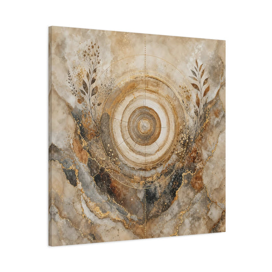 Main Mockup. Nature Tree Rings Gold Brown Tree Rings shown as stretched canvas wall art