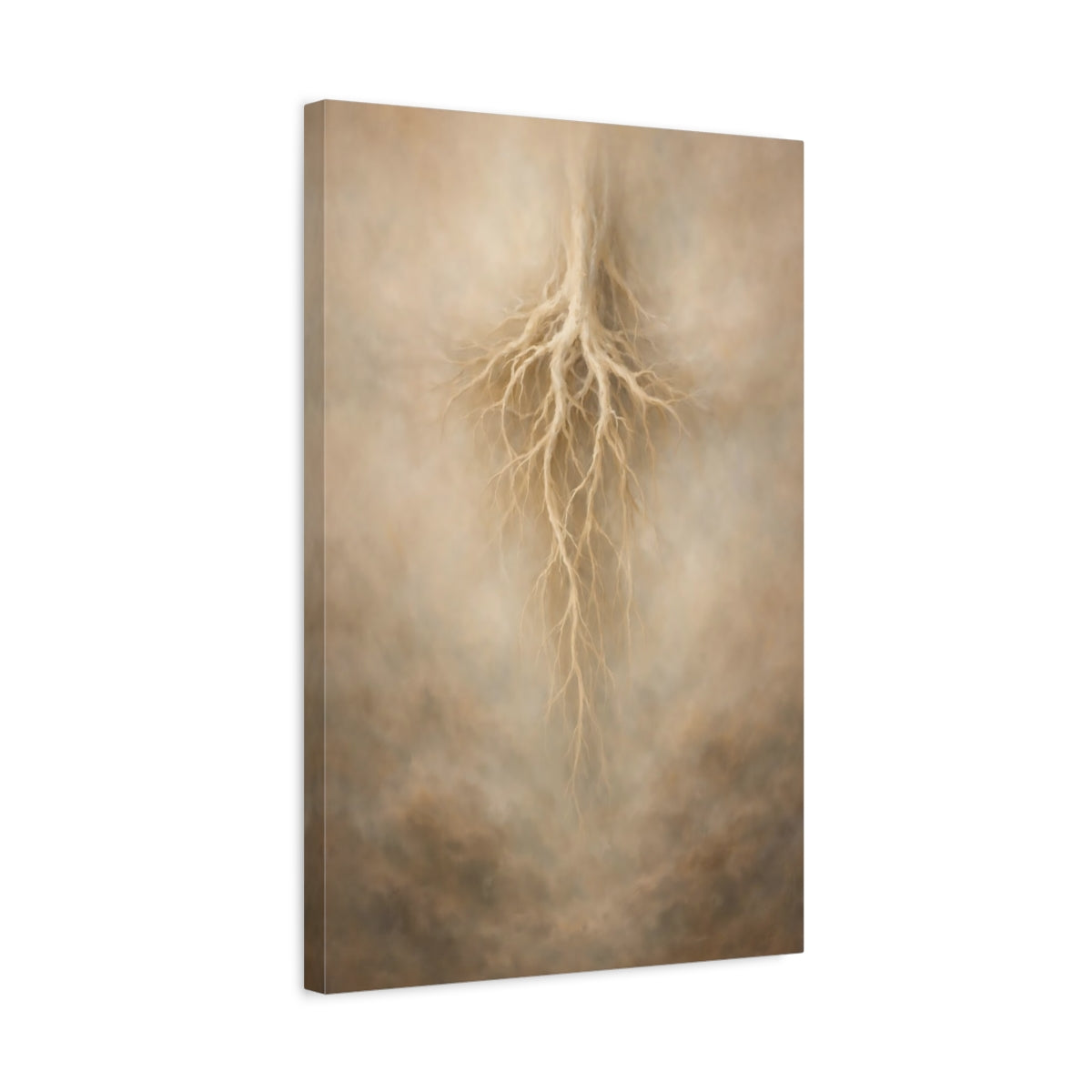 Side Mockup 3. Nature Tree Roots Beige Root Art shown as stretched canvas wall art