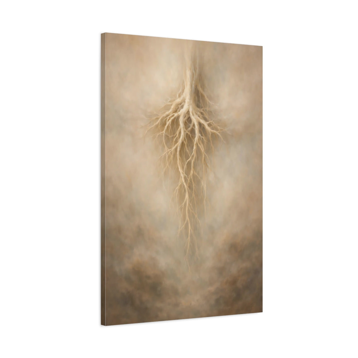 Side Mockup 1. Nature Tree Roots Beige Root Art shown as stretched canvas wall art