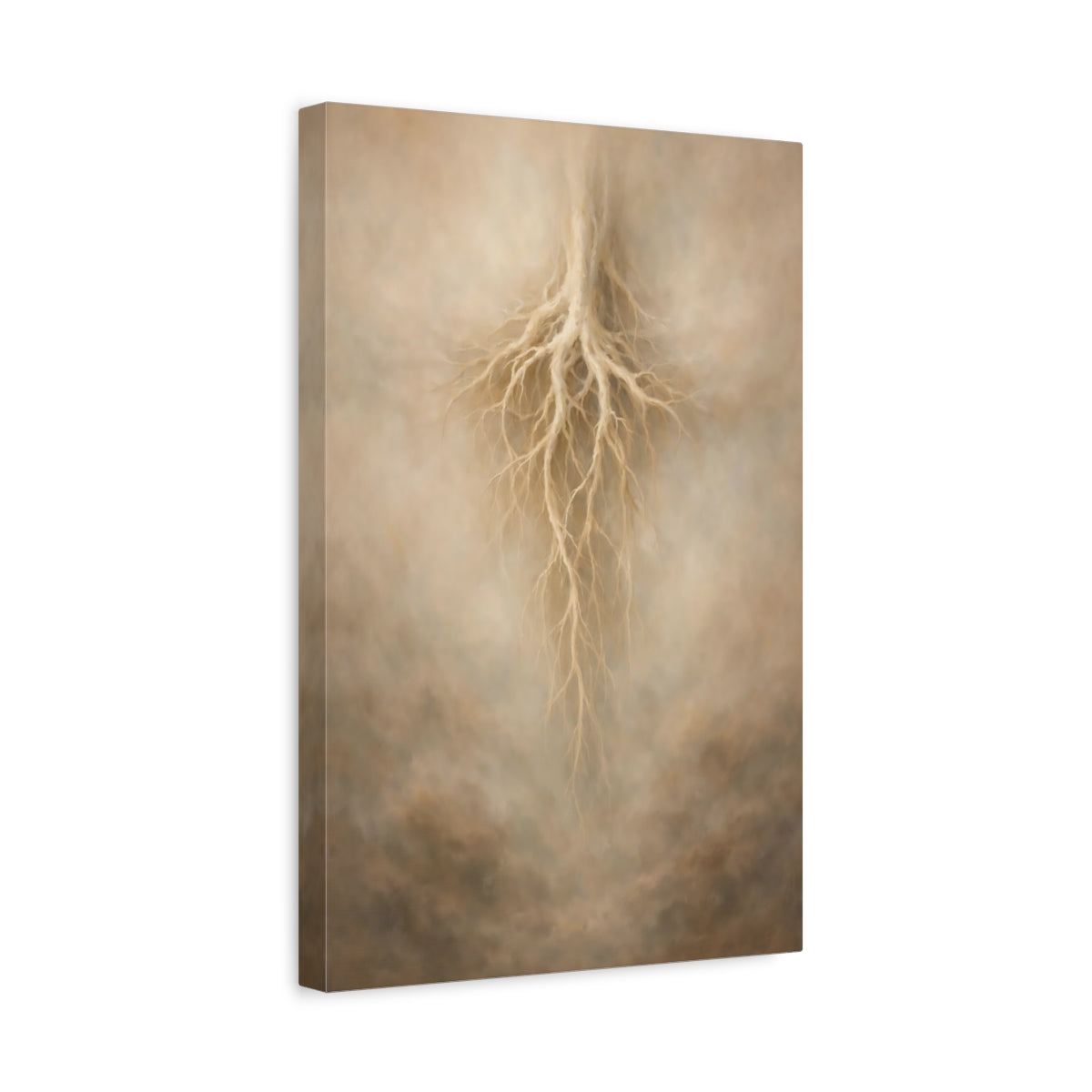 Side Mockup 4. Nature Tree Roots Beige Root Art shown as stretched canvas wall art