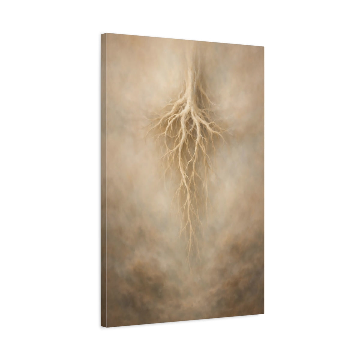 Side Mockup 2. Nature Tree Roots Beige Root Art shown as stretched canvas wall art