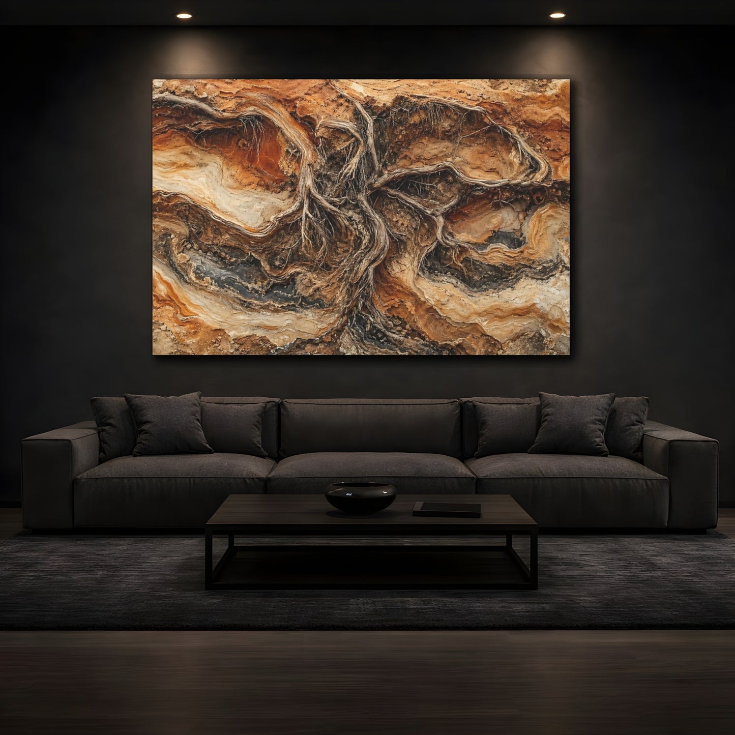 Mockup 4. Nature Tree Roots Earth Tones shown as stretched canvas wall art