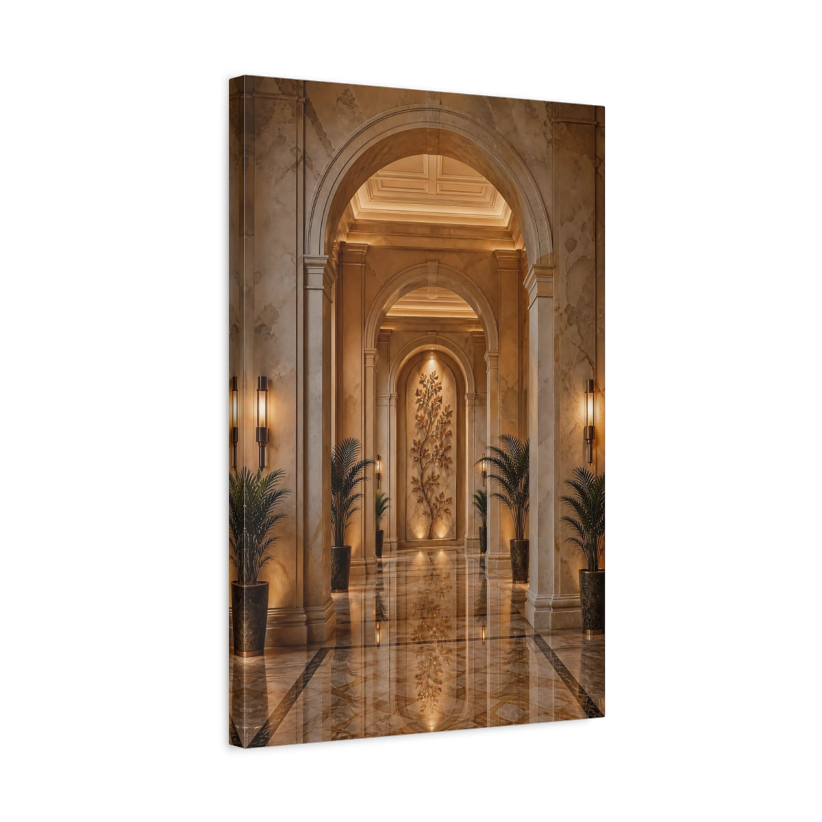 Side Mockup 3. Nature Tree Sculpture Brown And Gold shown as stretched canvas wall art