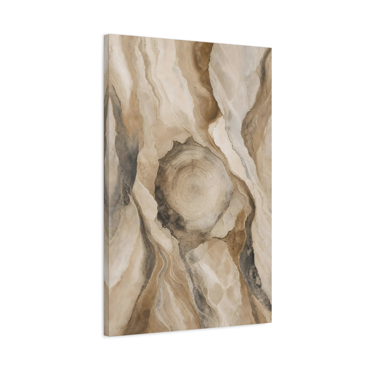 Side Mockup 2. Nature Tree Trunk Brown And Beige shown as stretched canvas wall art