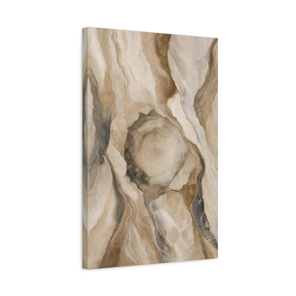 Side Mockup 3. Nature Tree Trunk Brown And Beige shown as stretched canvas wall art