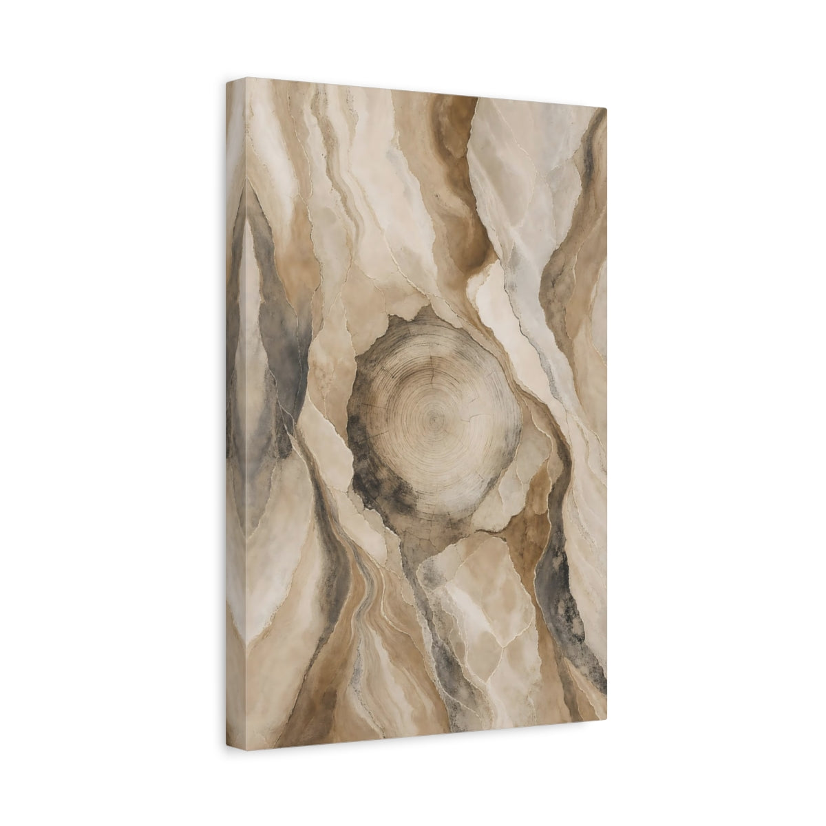 Side Mockup 4. Nature Tree Trunk Brown And Beige shown as stretched canvas wall art