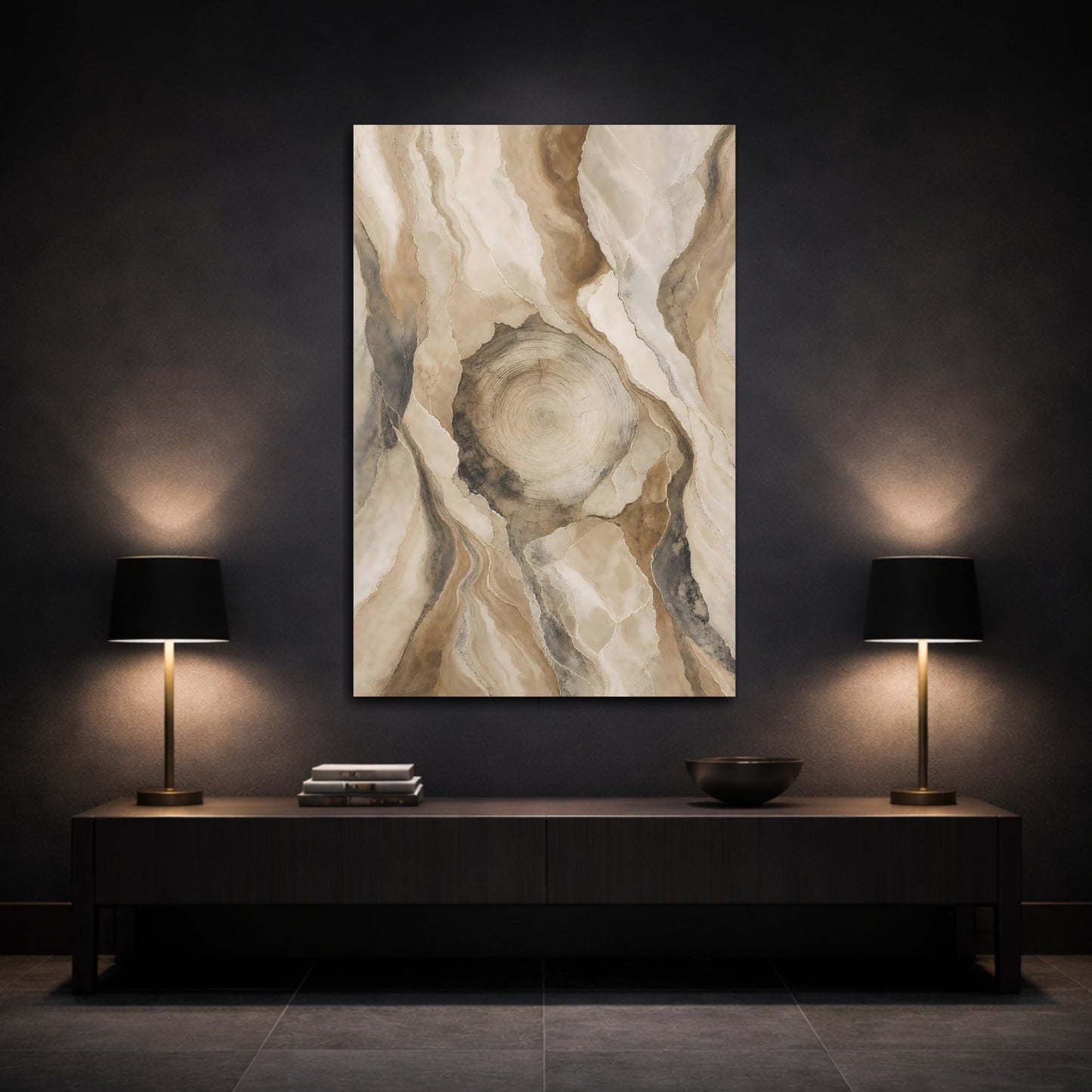 Mockup 3. Nature Tree Trunk Brown And Beige shown as stretched canvas wall art