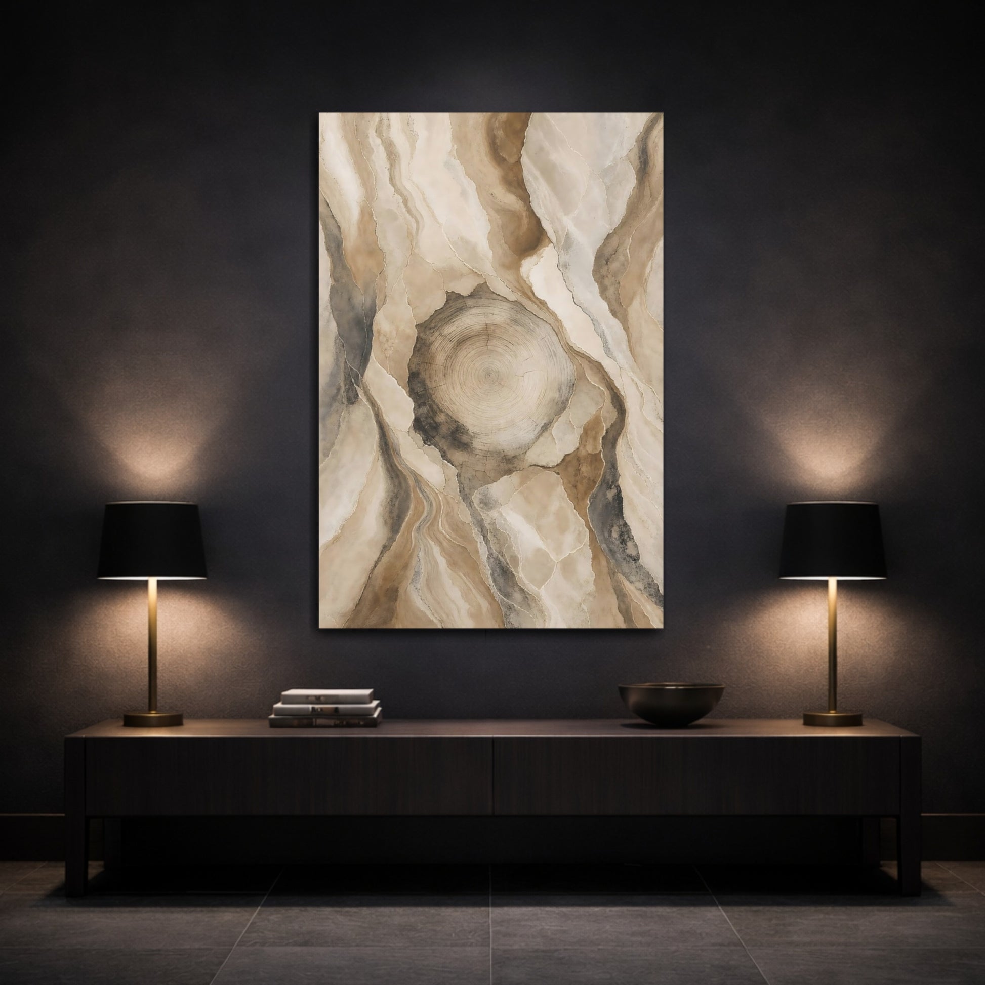 Mockup 3. Nature Tree Trunk Brown And Beige shown as stretched canvas wall art