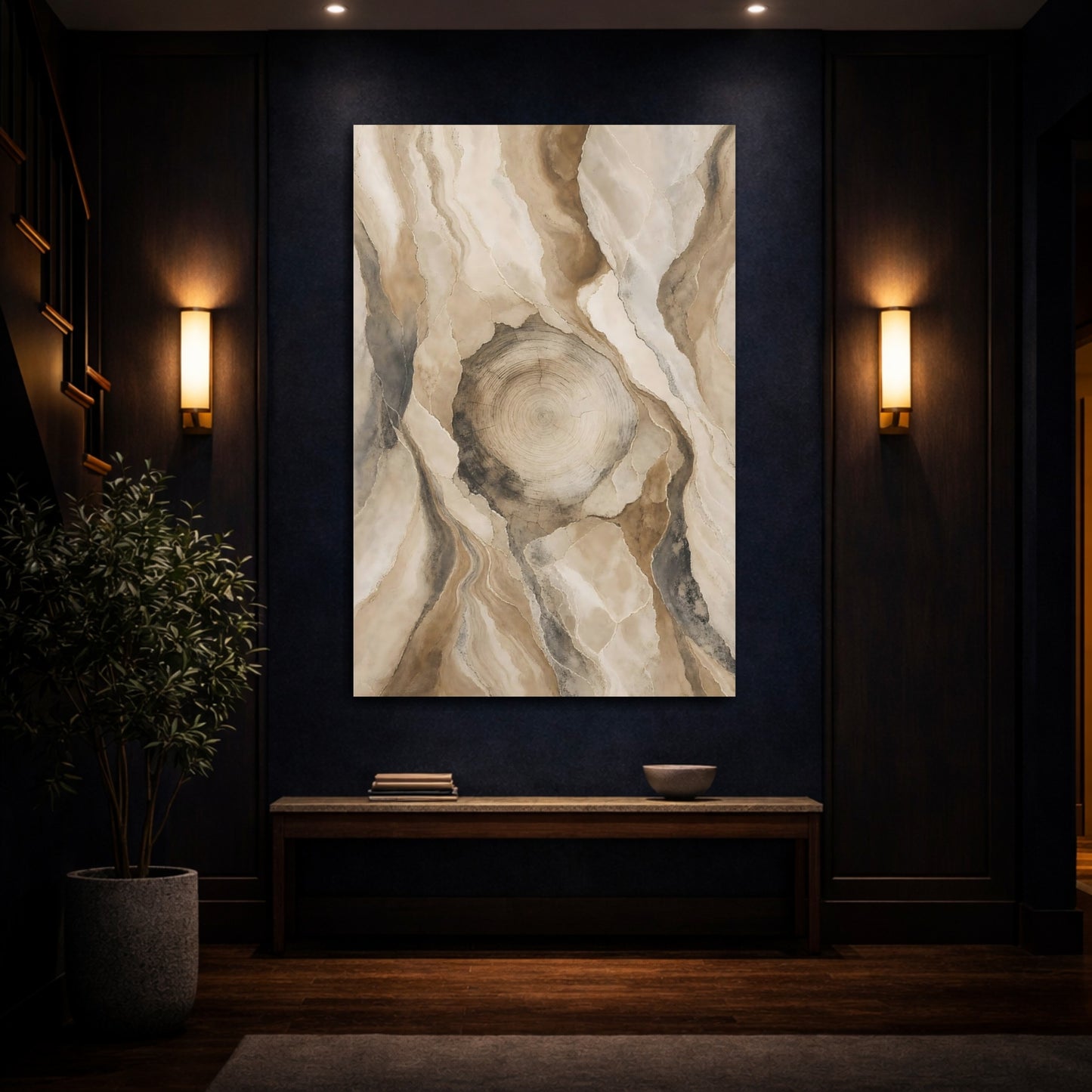 Mockup 4. Nature Tree Trunk Brown And Beige shown as stretched canvas wall art