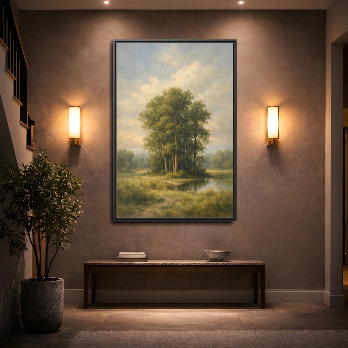 Nature Trees Green Landscape - Framed Canvas Wall Art Print - YesArtYes