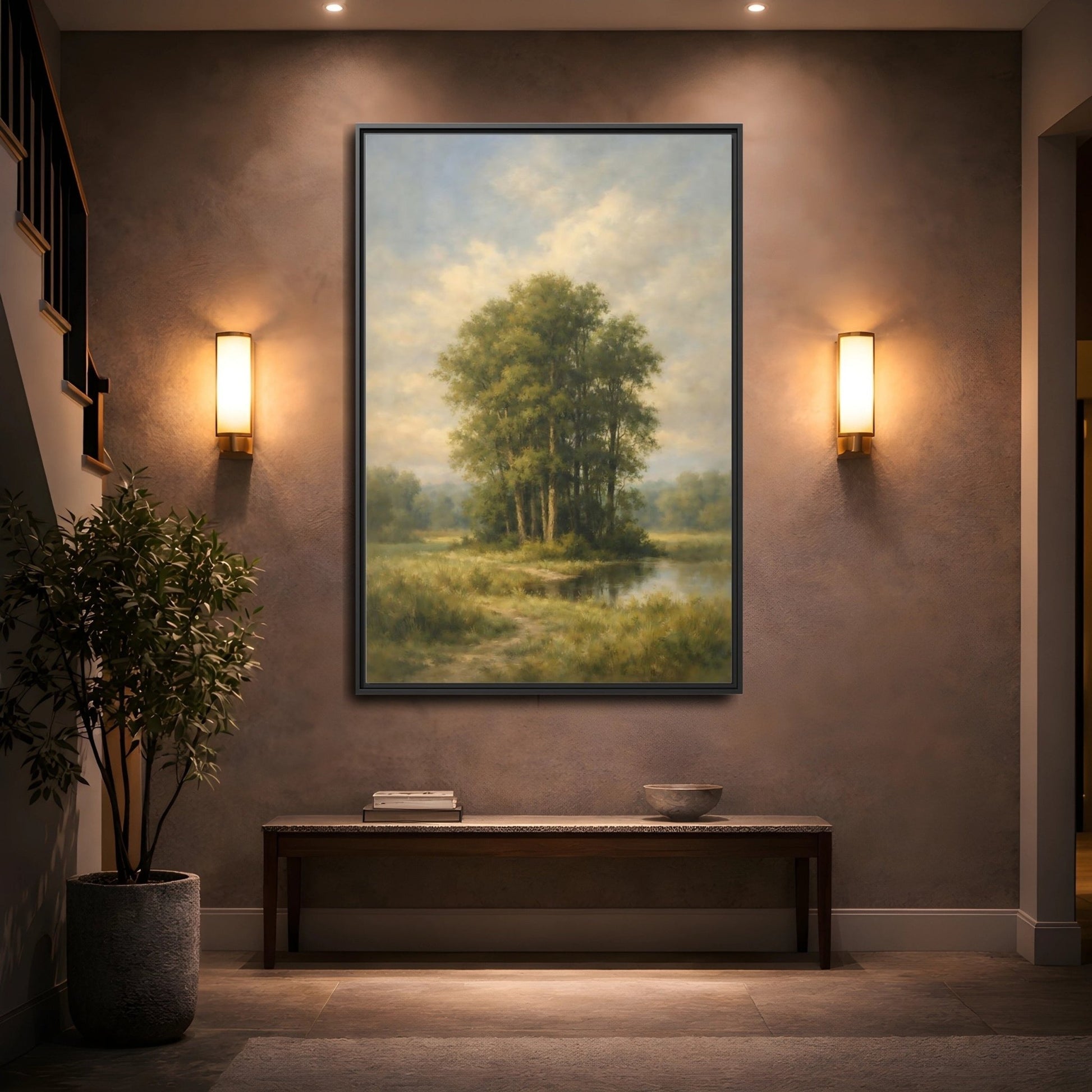 Nature Trees Green Landscape - Framed Canvas Wall Art Print - YesArtYes