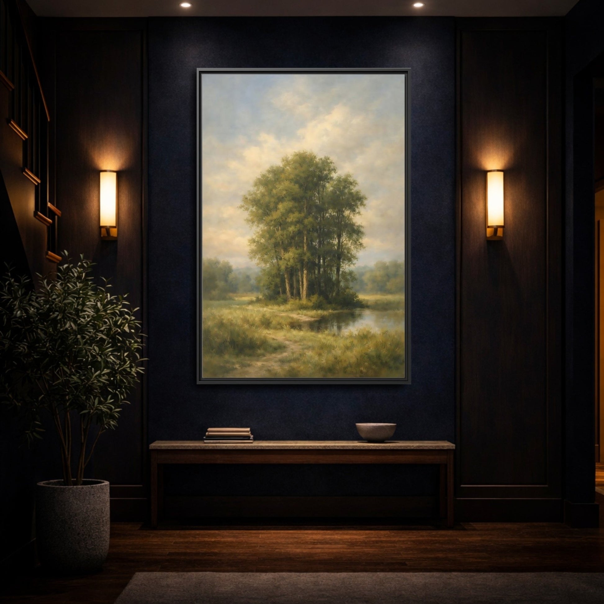 Nature Trees Green Landscape - Framed Canvas Wall Art Print - YesArtYes