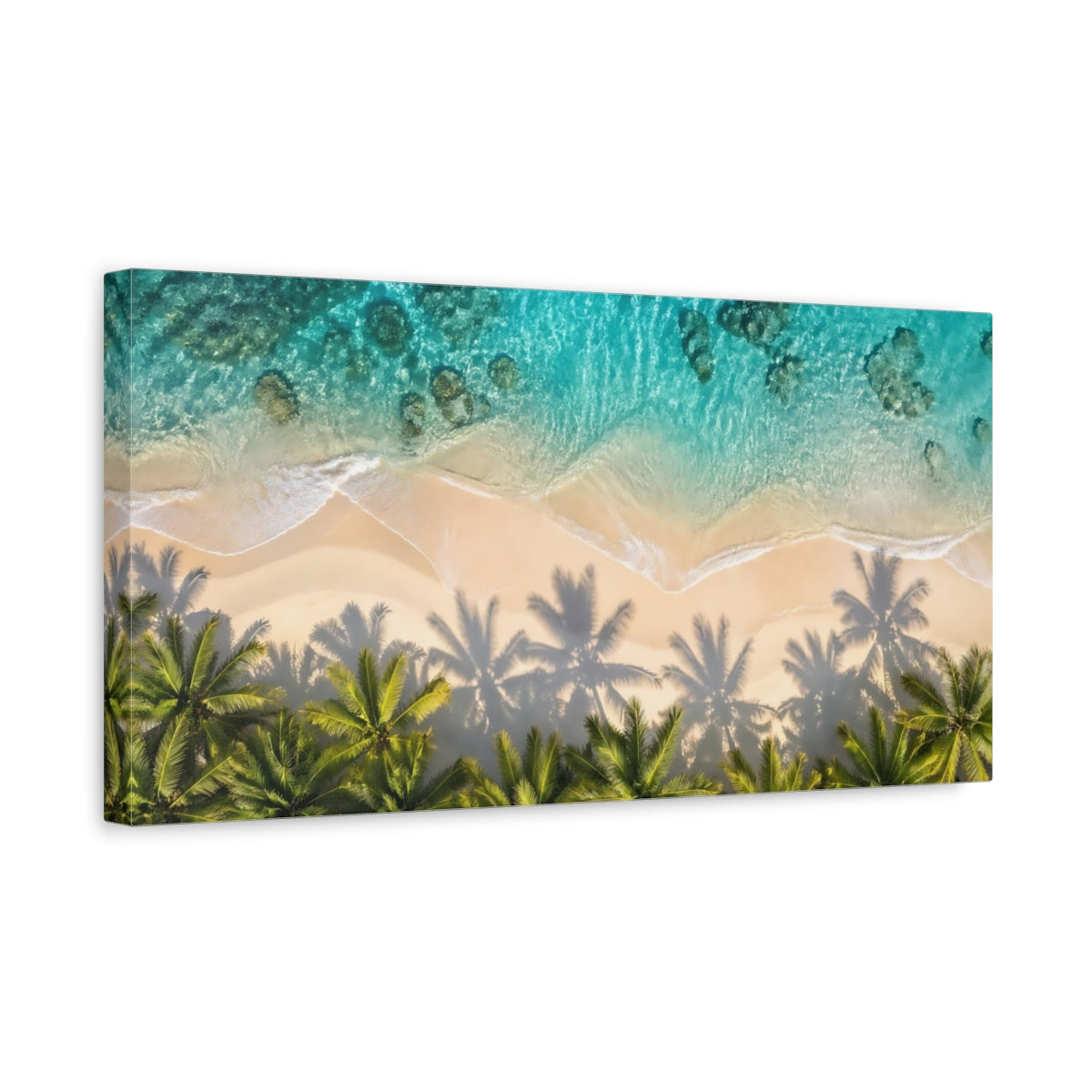 Side Mockup 3. Nature Tropical Beach Blue And Green shown as stretched canvas wall art