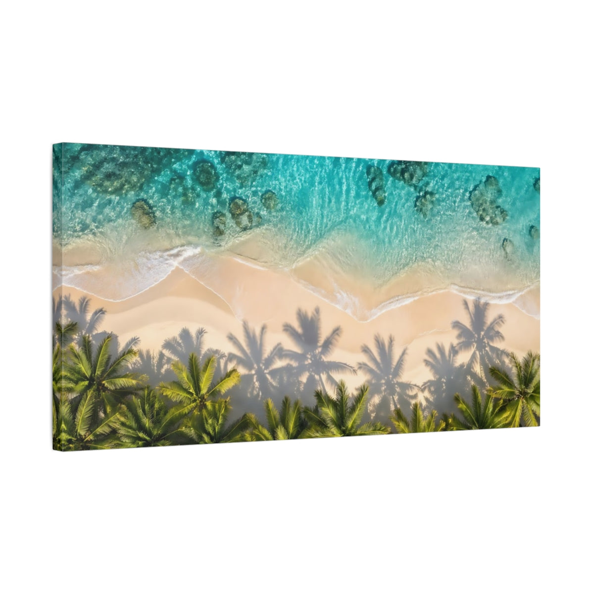 Side Mockup 1. Nature Tropical Beach Blue And Green shown as stretched canvas wall art