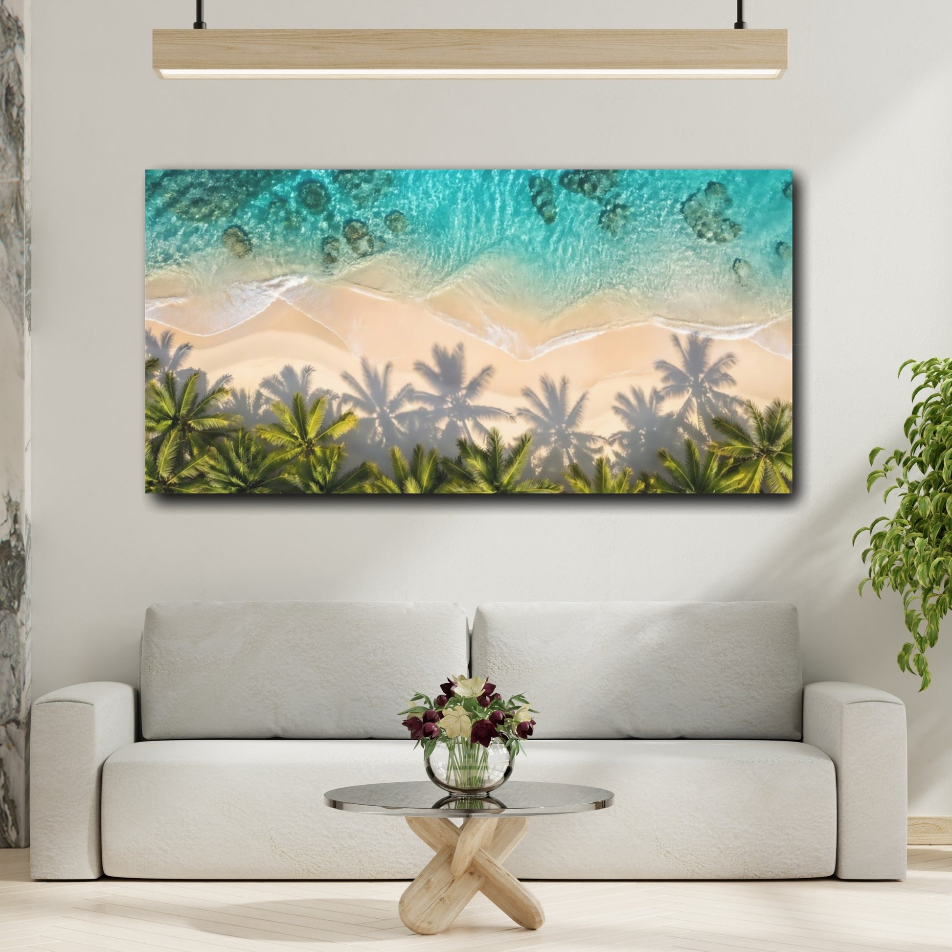 Mockup 3. Nature Tropical Beach Blue And Green shown as stretched canvas wall art