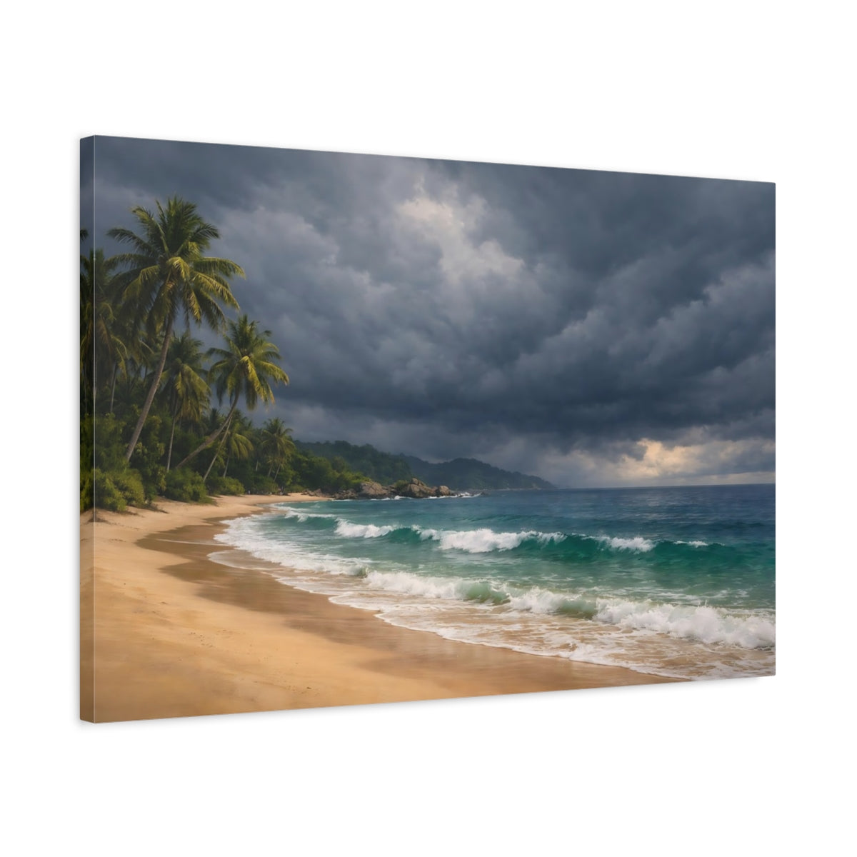 Side Mockup 2. Nature Tropical Beach Tropical Beach shown as stretched canvas wall art