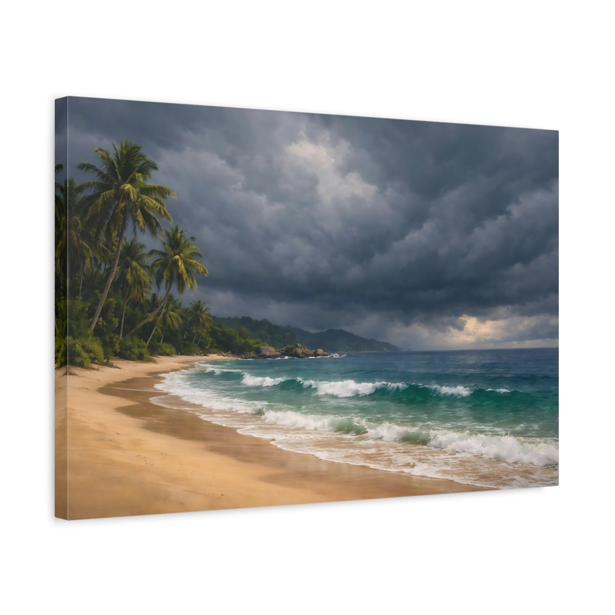 Side Mockup 3. Nature Tropical Beach Tropical Beach shown as stretched canvas wall art