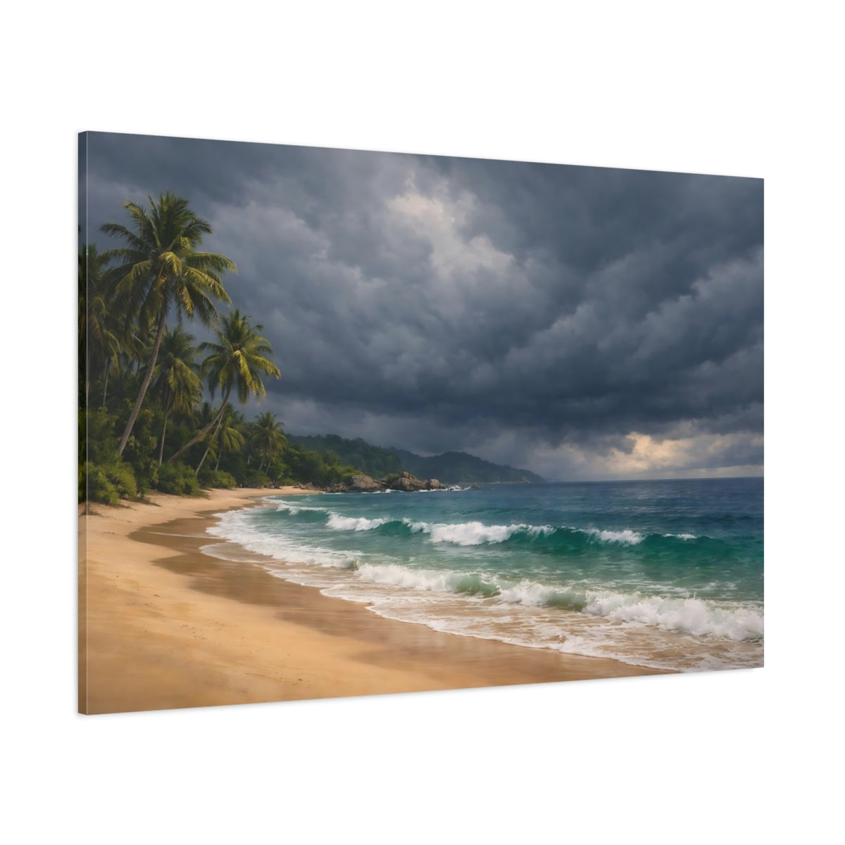 Side Mockup 1. Nature Tropical Beach Tropical Beach shown as stretched canvas wall art