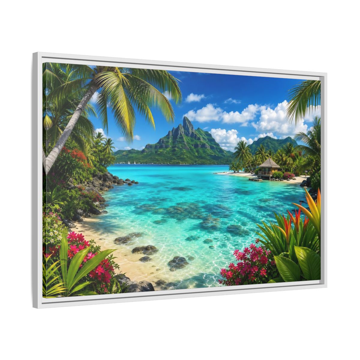 Side Mockup 9. Nature Tropical Beach Tropical Island Blue shown as stretched canvas wall art