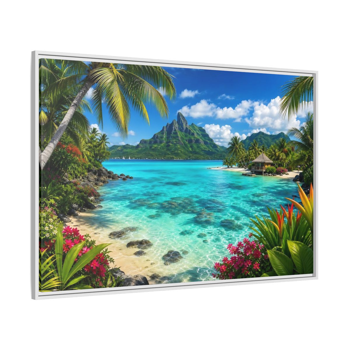 Side Mockup 7. Nature Tropical Beach Tropical Island Blue shown as stretched canvas wall art