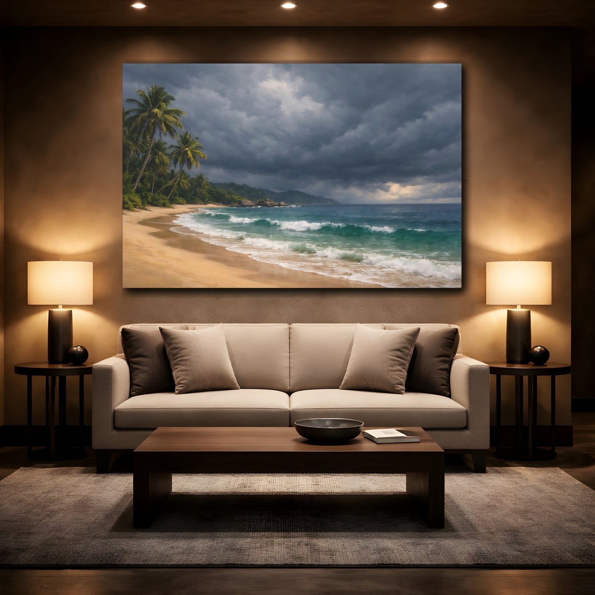 Mockup 2. Nature Tropical Beach Tropical Beach shown as stretched canvas wall art