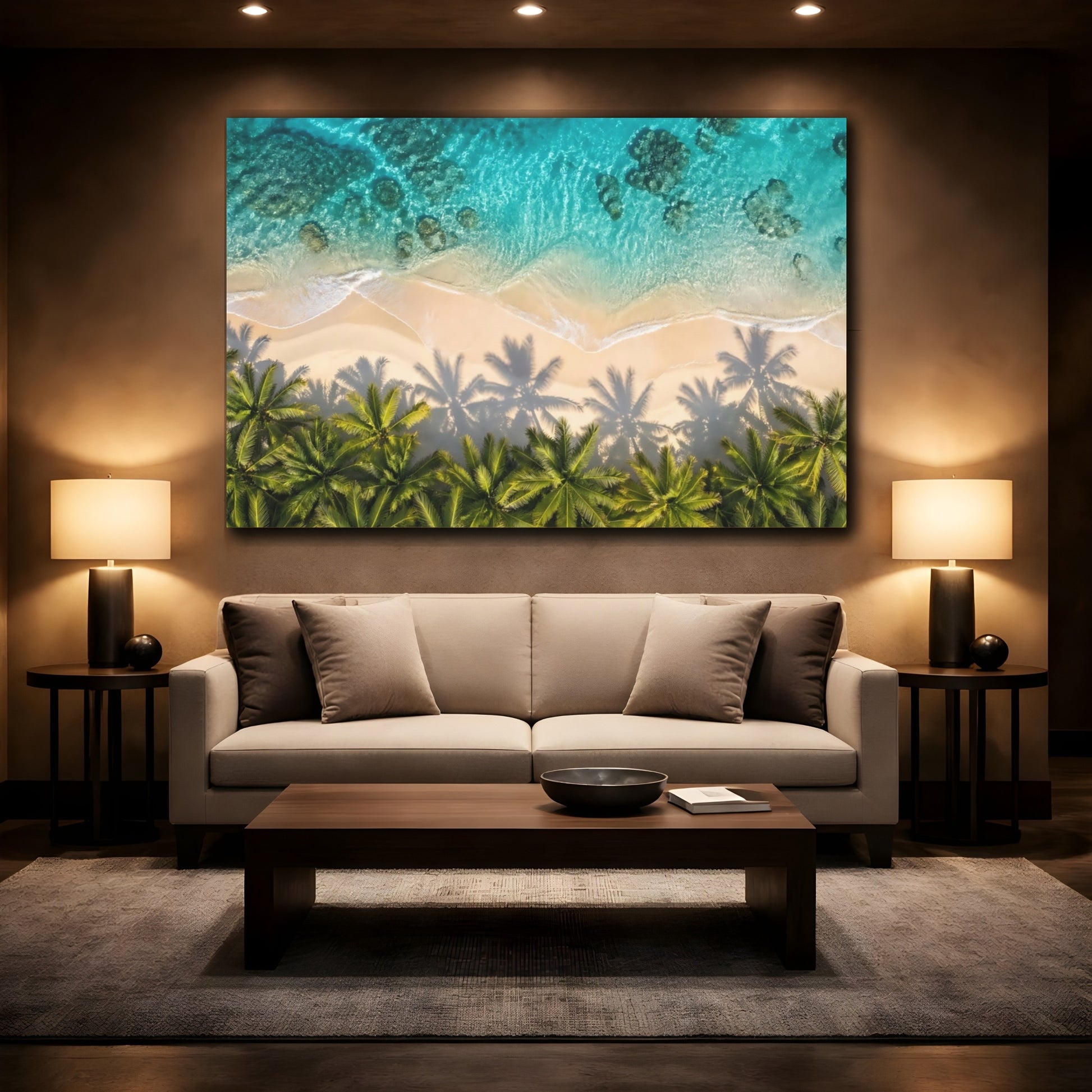 Mockup 2. Nature Tropical Beach Tropical Beach shown as stretched canvas wall art