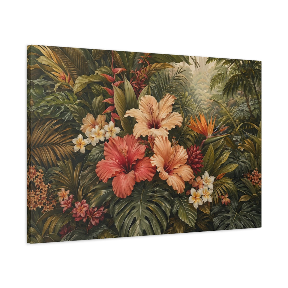 Main Mockup. Nature Tropical Flowers Tropical Floral Green shown as stretched canvas wall art