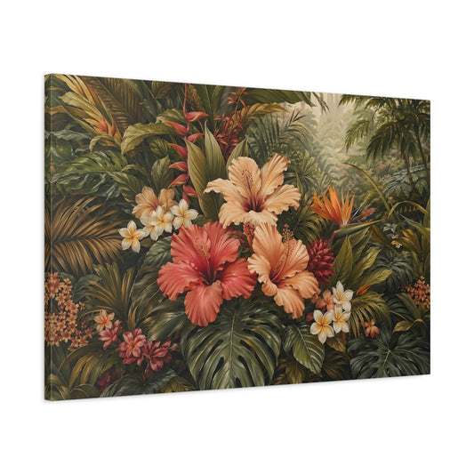 Main Mockup. Nature Tropical Flowers Tropical Floral Green shown as stretched canvas wall art