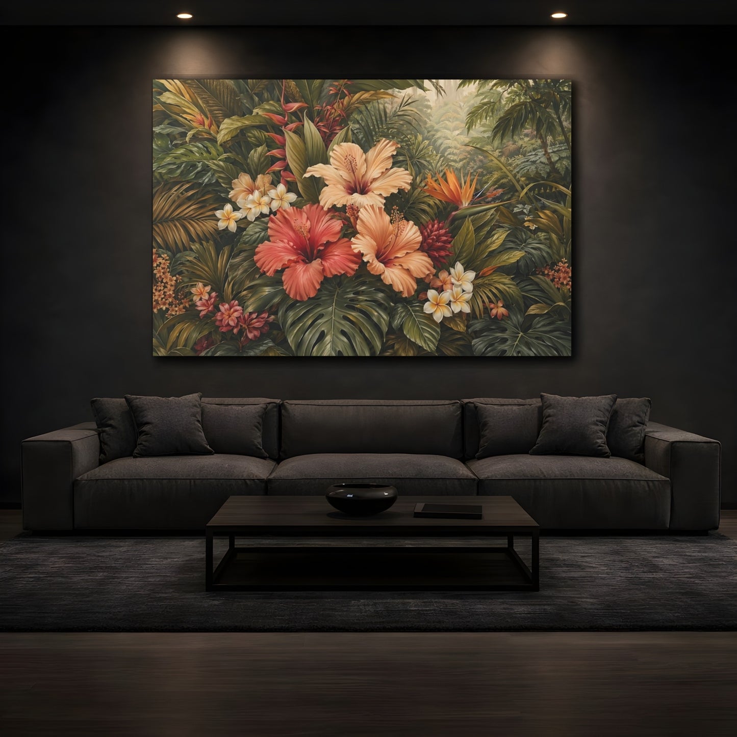 Mockup 3. Nature Tropical Flowers Tropical Floral Green shown as stretched canvas wall art