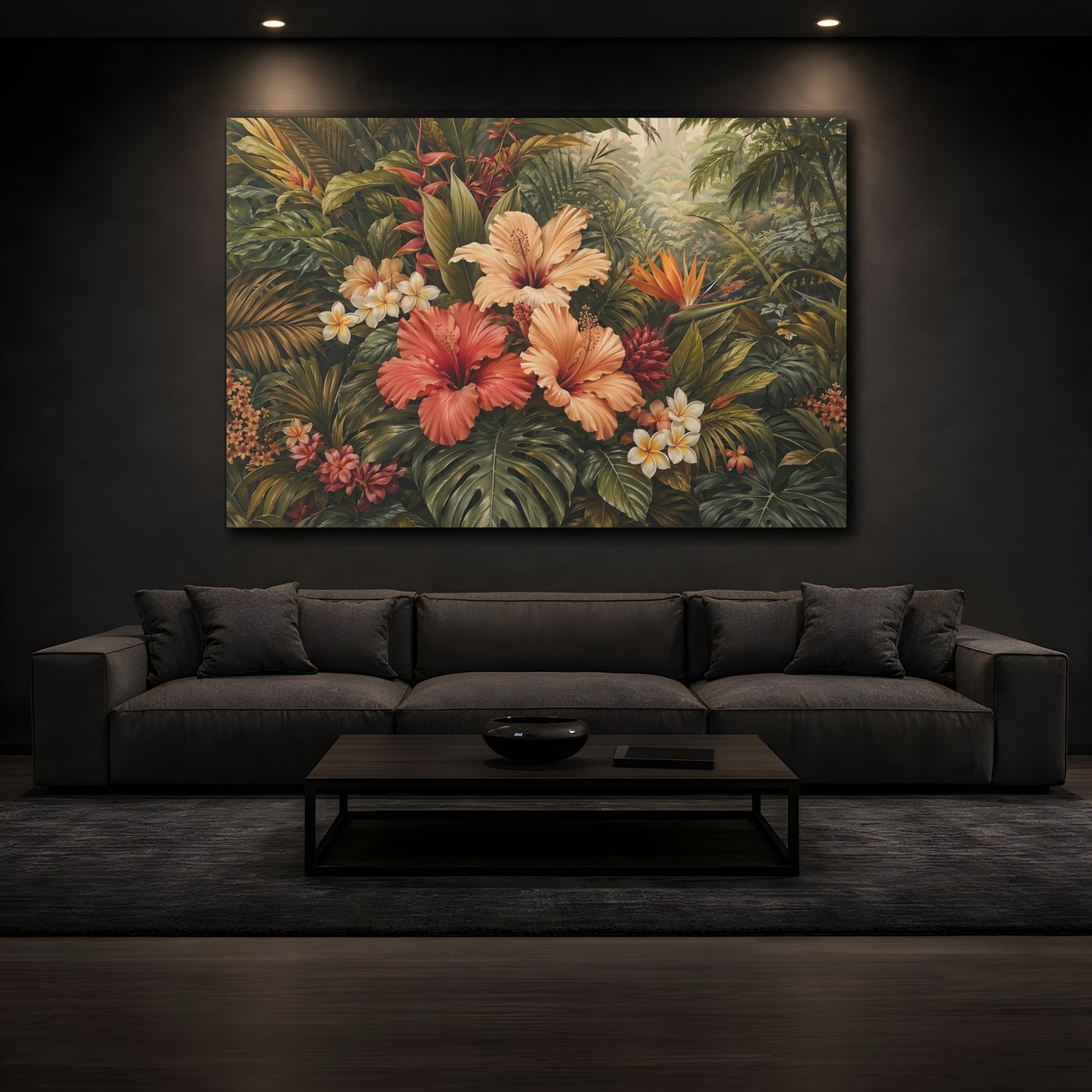 Mockup 3. Nature Tropical Flowers Tropical Floral Green shown as stretched canvas wall art