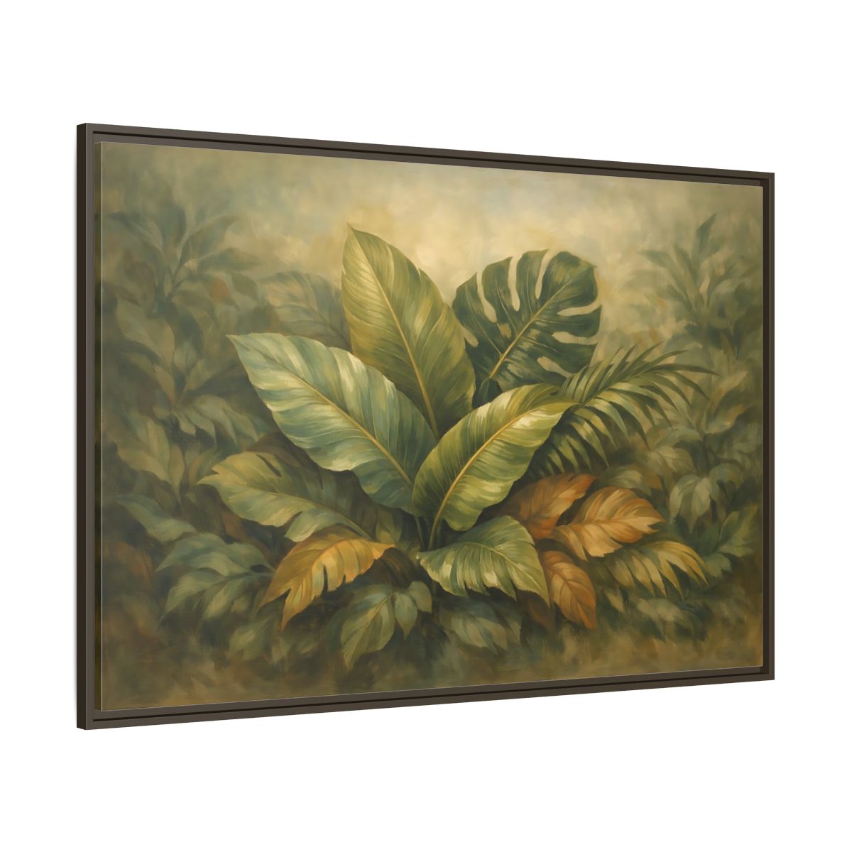 Main Mockup. Nature Tropical Foliage Green Botanical shown as stretched canvas wall art